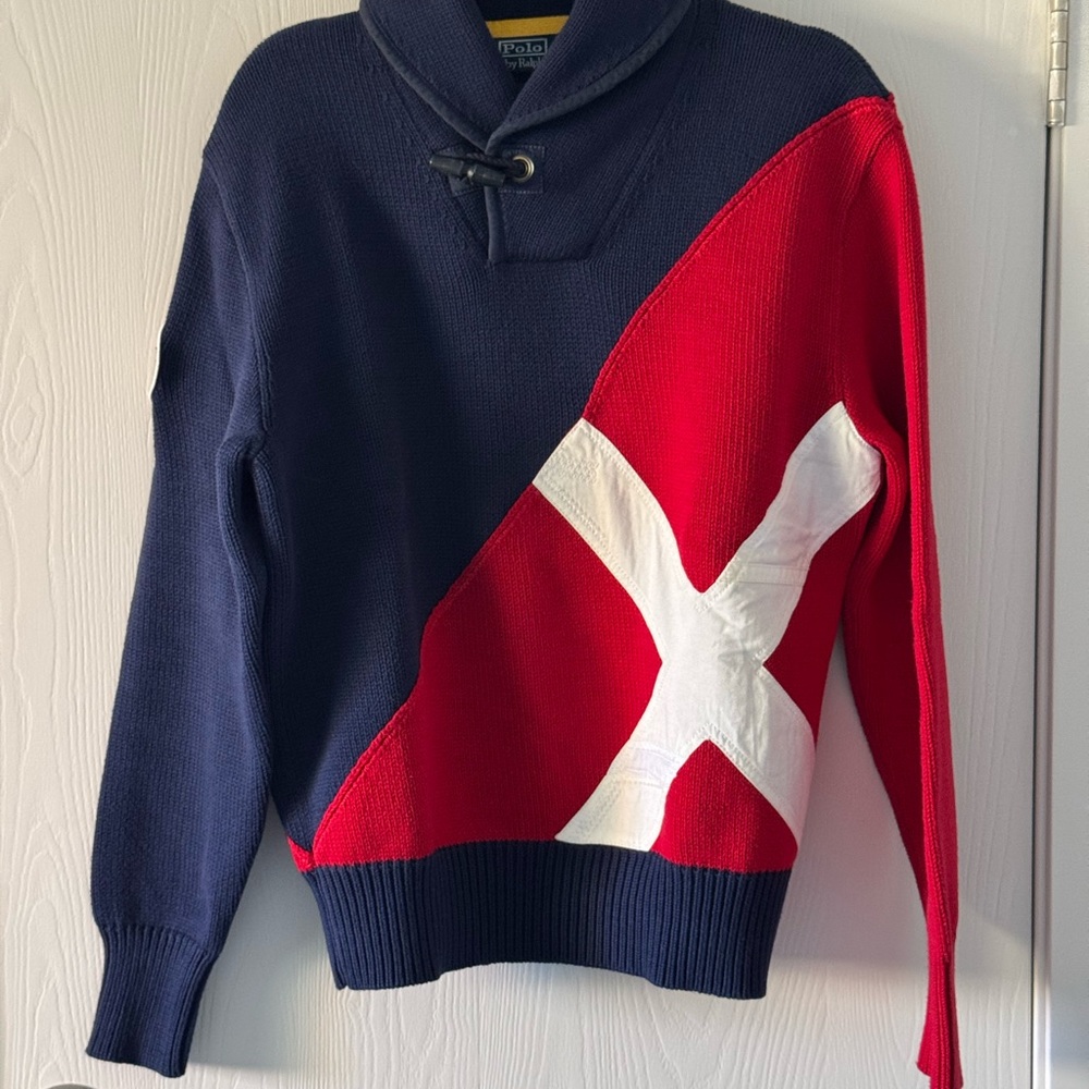 Men's Navy and Red Sweater